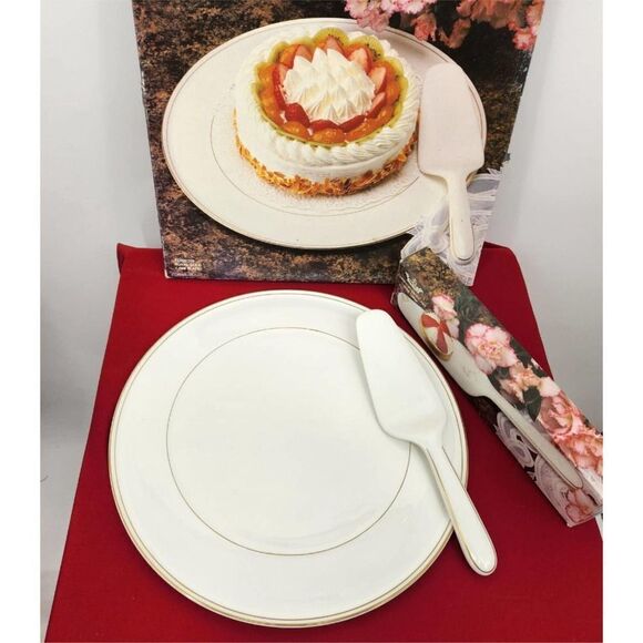 Christopher Stuart Cake Platter w/Server Royal Gold Bone China Cookie Plate - Picture 1 of 10